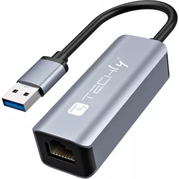Techly IDATA USB-ETGIGA-AA Docking station/replicador de portas para portátil Com fios USB 3.2 Gen 1 (3.1 Gen 1) Type-A Preto, Prateado