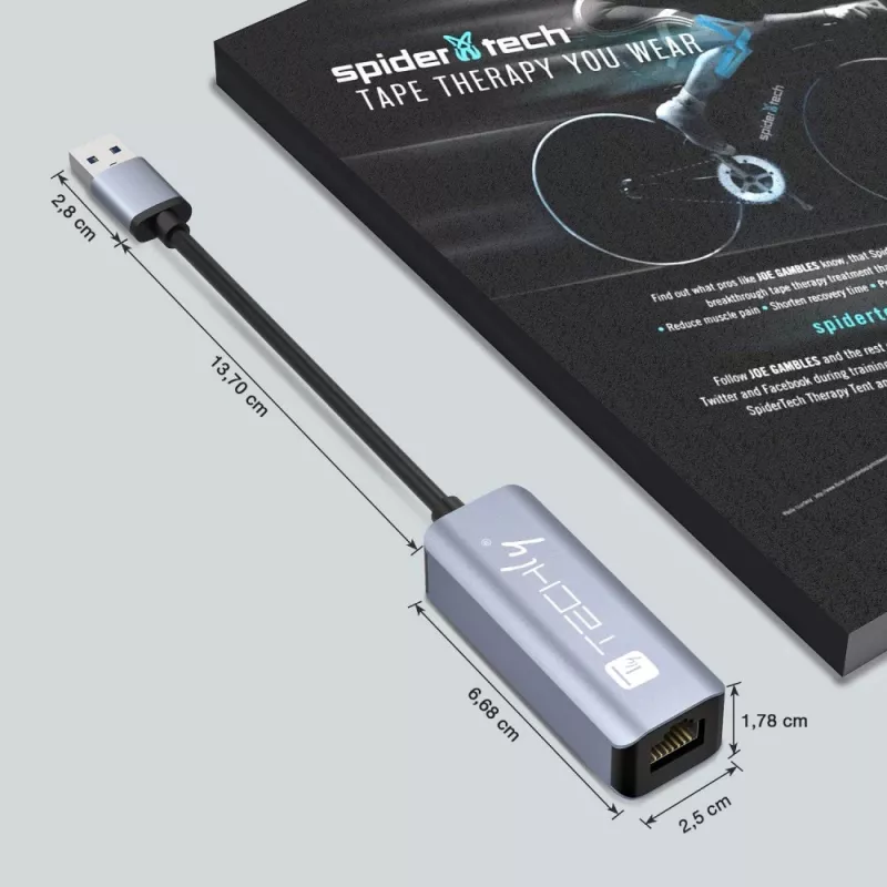 Techly IDATA USB-ETGIGA-AA Docking station/replicador de portas para portátil Com fios USB 3.2 Gen 1 (3.1 Gen 1) Type-A Preto, Prateado
