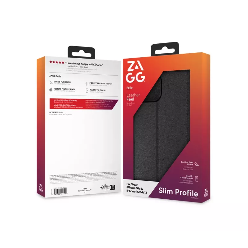 ZAGG Folio capa iPhone 17e/16e/15/14/13 preto, Folio, Apple, iPhone 17e/16e/15/14/13, 15,5 cm (6,1 inch), preto