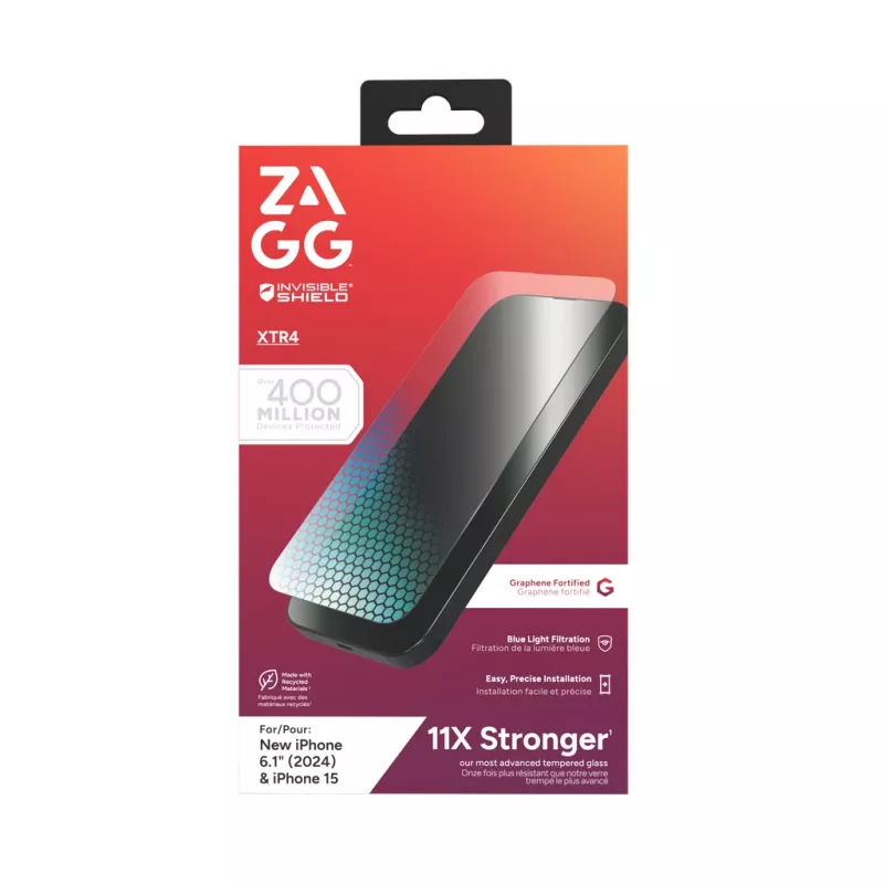 InvisibleShield Glass XTR4 Apple iPhone 16/15 ecrã, Apple, iPhone 16/iPhone 15, antibacteriano, proteção contra luz azul, resistente ao pó, resistente a riscos, transparente, 1 unid.