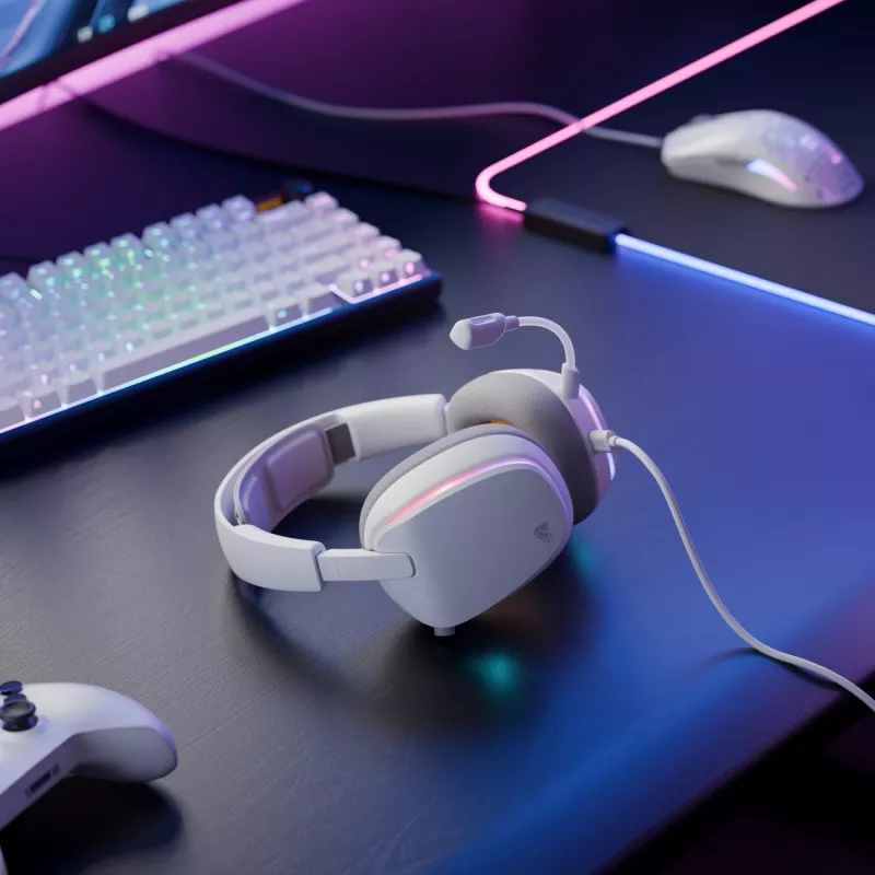 Glorious Gaming Glorious GHS Eternal RGB - headset gaming estéreo RGB para PC, PS5, PS4, Switch - drivers angulares com afinação individual, microfone removível ajustável e cristalino, USB-C - durável, conforto para todo o dia e noite - branco