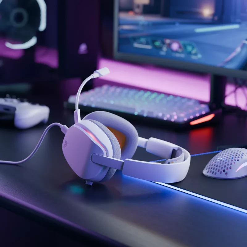 Glorious Gaming Glorious GHS Eternal RGB - headset gaming estéreo RGB para PC, PS5, PS4, Switch - drivers angulares com afinação individual, microfone removível ajustável e cristalino, USB-C - durável, conforto para todo o dia e noite - branco