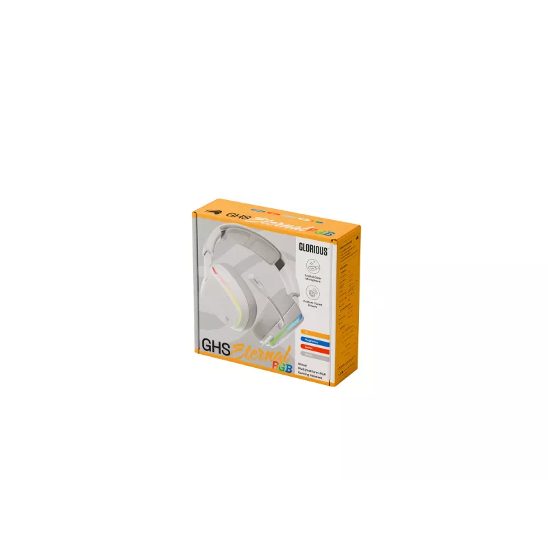 Glorious Gaming Glorious GHS Eternal RGB - headset gaming estéreo RGB para PC, PS5, PS4, Switch - drivers angulares com afinação individual, microfone removível ajustável e cristalino, USB-C - durável, conforto para todo o dia e noite - branco
