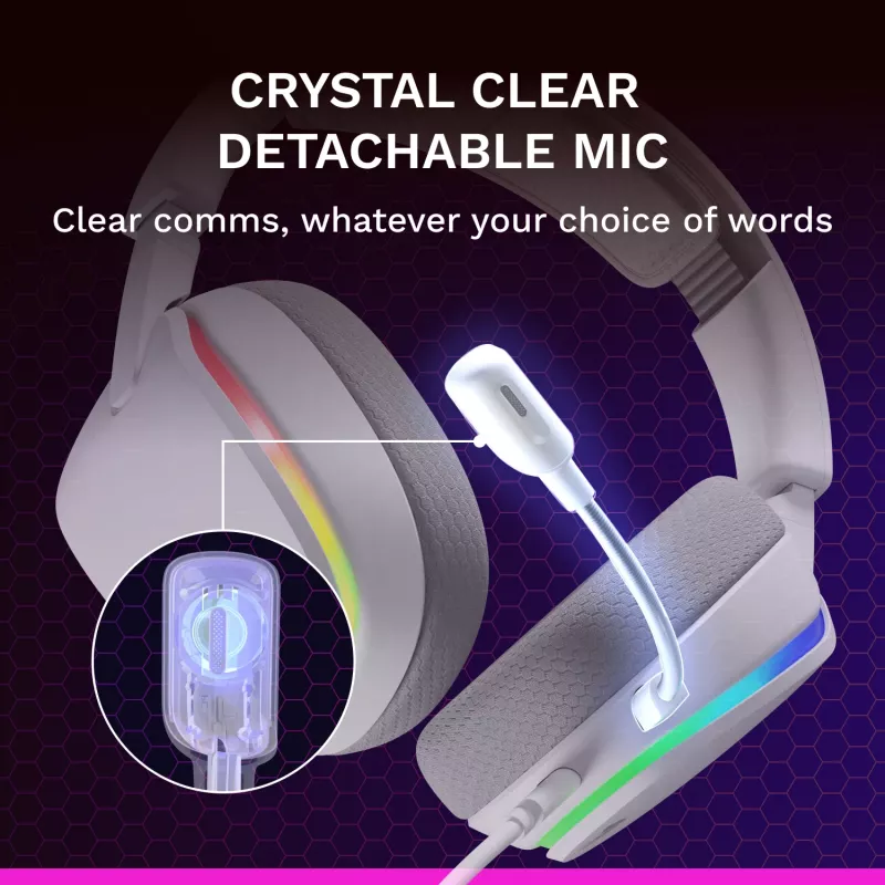 Glorious Gaming Glorious GHS Eternal RGB - headset gaming estéreo RGB para PC, PS5, PS4, Switch - drivers angulares com afinação individual, microfone removível ajustável e cristalino, USB-C - durável, conforto para todo o dia e noite - branco