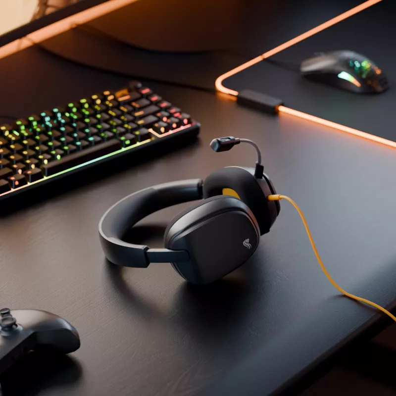 Glorious Gaming Glorious GHS Eternal - headset gaming estéreo para PC, PS5, PS4, Xbox, Switch - drivers angulares com afinação individual, microfone removível ajustável e cristalino, 3,5 mm - robusto, conforto para todo o dia e noite - preto
