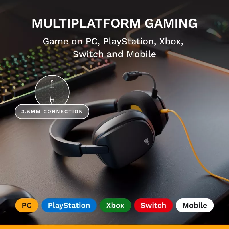 Glorious Gaming Glorious GHS Eternal - headset gaming estéreo para PC, PS5, PS4, Xbox, Switch - drivers angulares com afinação individual, microfone removível ajustável e cristalino, 3,5 mm - robusto, conforto para todo o dia e noite - preto