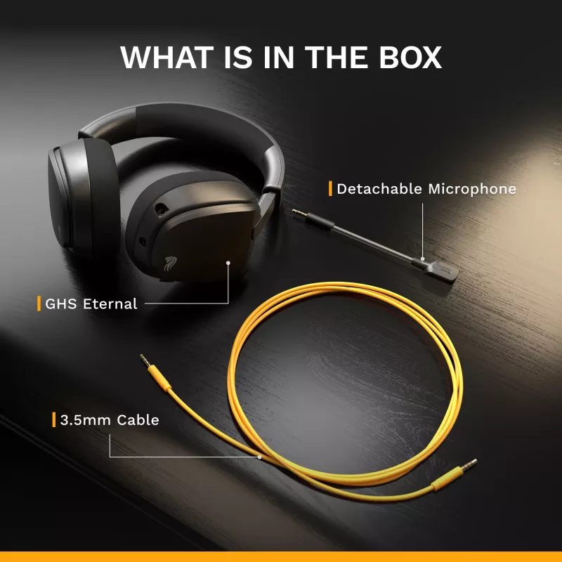 Glorious Gaming Glorious GHS Eternal - headset gaming estéreo para PC, PS5, PS4, Xbox, Switch - drivers angulares com afinação individual, microfone removível ajustável e cristalino, 3,5 mm - robusto, conforto para todo o dia e noite - preto