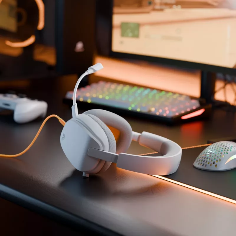 Glorious Gaming Glorious GHS Eternal - headset gaming estéreo para PC, PS5, PS4, Xbox, Switch - drivers angulares com afinação especial, microfone removível ajustável e cristalino, 3,5 mm - durável, conforto para todo o dia e noite - branco
