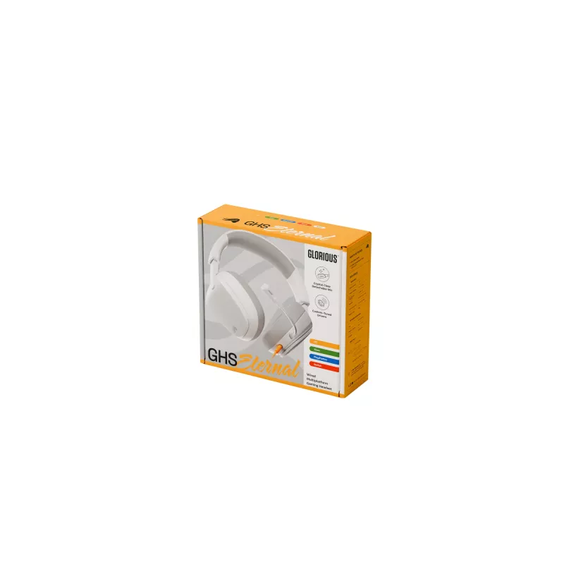 Glorious Gaming Glorious GHS Eternal - headset gaming estéreo para PC, PS5, PS4, Xbox, Switch - drivers angulares com afinação especial, microfone removível ajustável e cristalino, 3,5 mm - durável, conforto para todo o dia e noite - branco