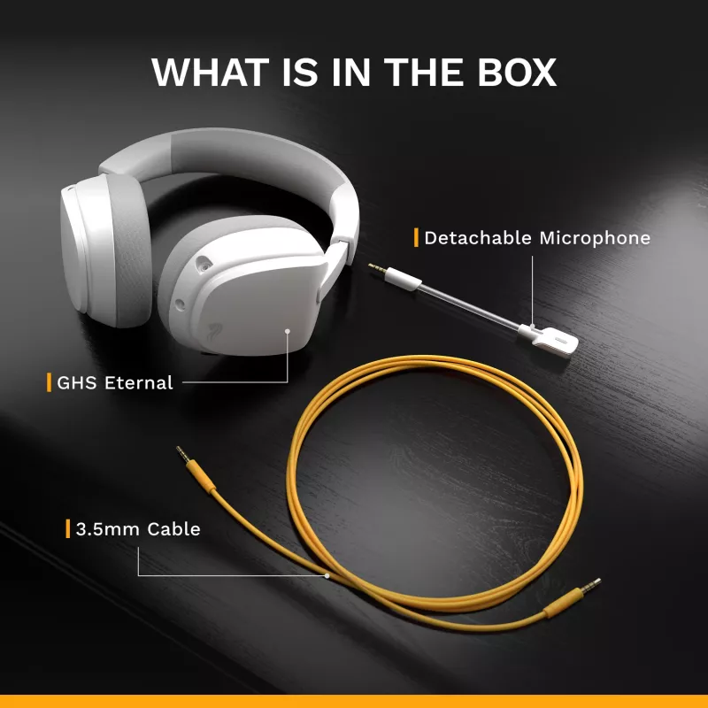 Glorious Gaming Glorious GHS Eternal - headset gaming estéreo para PC, PS5, PS4, Xbox, Switch - drivers angulares com afinação especial, microfone removível ajustável e cristalino, 3,5 mm - durável, conforto para todo o dia e noite - branco