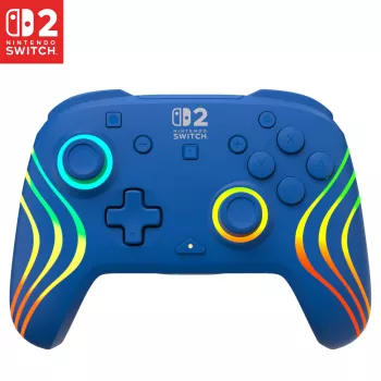 Comando com fios e sem fios Turtle Beach Afterglow Wave Blue para Nintendo Switch 2 – Bluetooth/USB-C, RGB, bateria integrada de 20 horas, cabo de 3 m