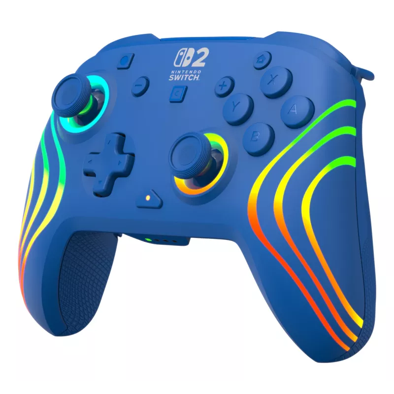 Comando com fios e sem fios Turtle Beach Afterglow Wave Blue para Nintendo Switch 2 – Bluetooth/USB-C, RGB, bateria integrada de 20 horas, cabo de 3 m