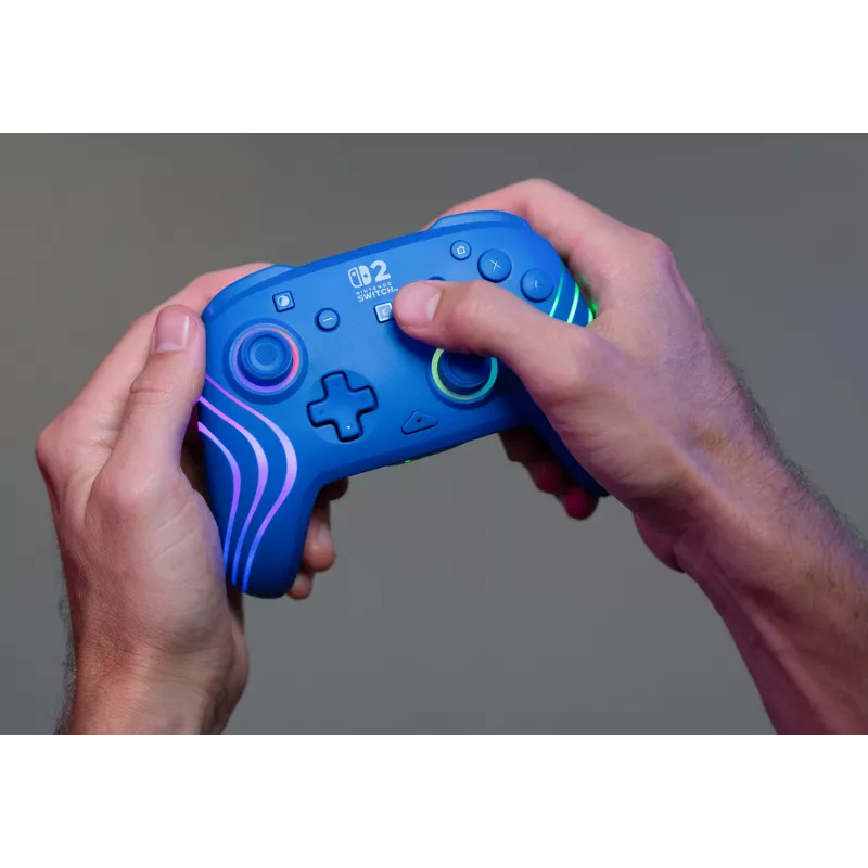 Comando com fios e sem fios Turtle Beach Afterglow Wave Blue para Nintendo Switch 2 – Bluetooth/USB-C, RGB, bateria integrada de 20 horas, cabo de 3 m