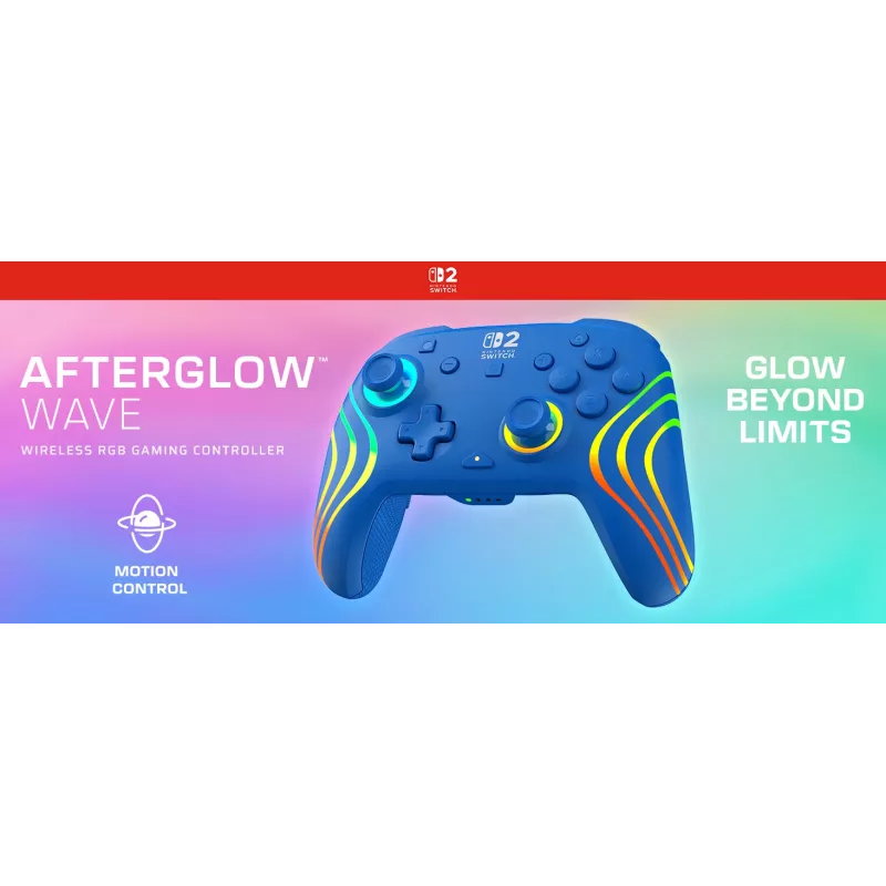 Comando com fios e sem fios Turtle Beach Afterglow Wave Blue para Nintendo Switch 2 – Bluetooth/USB-C, RGB, bateria integrada de 20 horas, cabo de 3 m