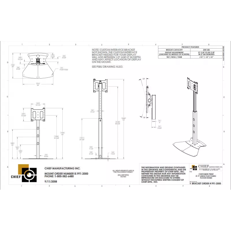 Chief PF1UB suporte de monitor / base 190,5 cm (75