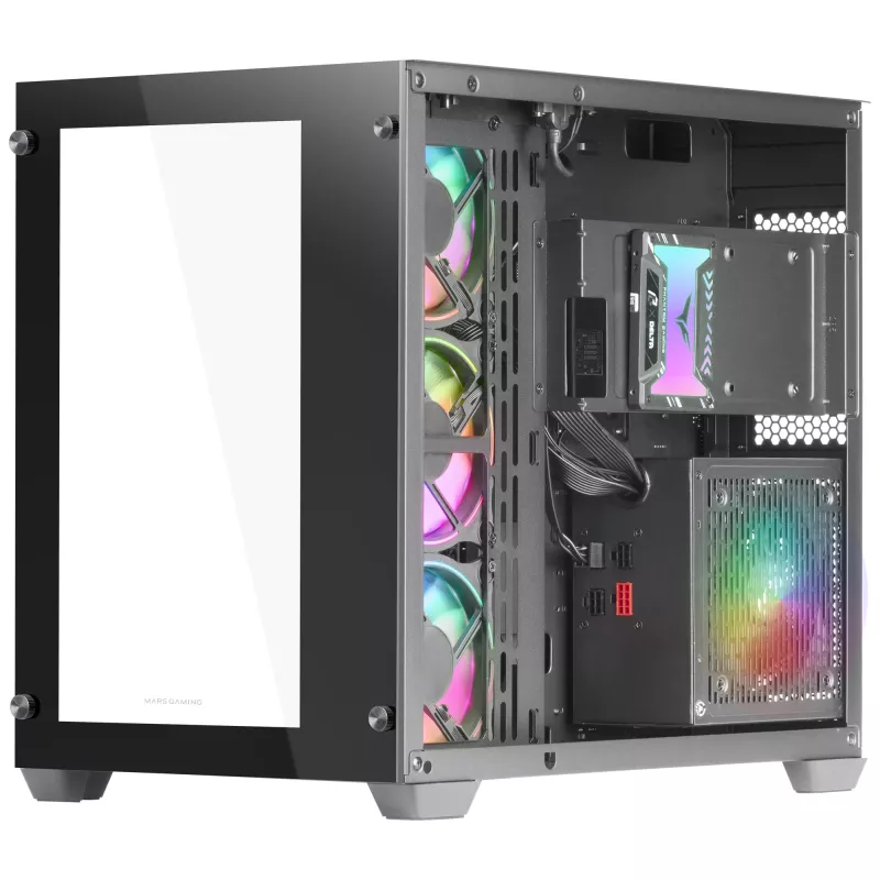 Mars Gaming MCV3 preto Custom XXL torre gaming E-ATX janela frontal e lateral em vidro temperado estrutura modular de câmara dupla