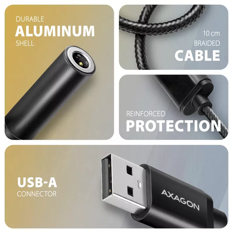 Axagon ADA-HA adaptador de áudio USB-A para jack de 3,5 mm Hi-Res DAC, 384 kHz/32 Bit, estéreo