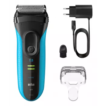Máquina de barbear elétrica BRAUN Series 3 3040 recarregável preto/azul, modelo 3040