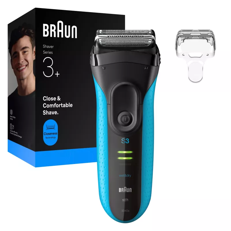 Máquina de barbear elétrica BRAUN Series 3 3040 recarregável preto/azul, modelo 3040