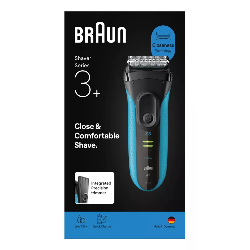 Máquina de barbear elétrica BRAUN Series 3 3040 recarregável preto/azul, modelo 3040