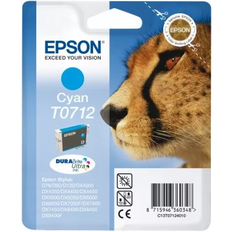 Epson Cheetah embalagem individual ciano T0712 tinta DURABrite Ultra