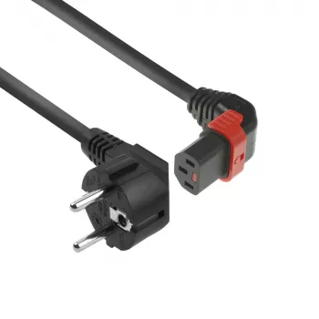Cabo de alimentação ACT ficha CEE 7/7 (angular) – C13 IEC Lock (angular para cima) preto 2 m, EL452S
