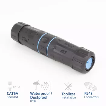 Conector fêmea ACT CAT6A blindado exterior IP68 RJ45 SD6522, conector fêmea Ethernet inline Cat6A blindado