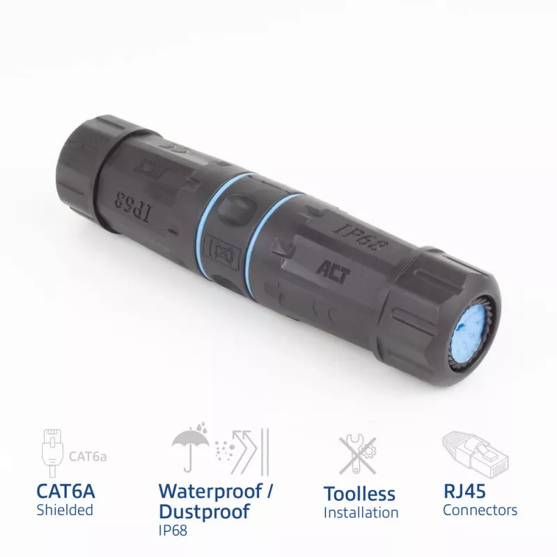 Conector fêmea ACT CAT6A blindado exterior IP68 RJ45 SD6522, conector fêmea Ethernet inline Cat6A blindado