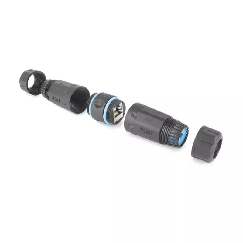 Conector fêmea ACT CAT6A blindado exterior IP68 RJ45 SD6522, conector fêmea Ethernet inline Cat6A blindado