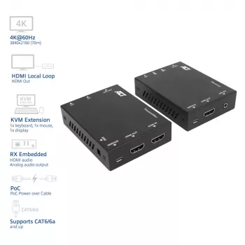 Conjunto extensor KVM ACT 4K HDMI 2.0 sobre CAT6A até 70 metros