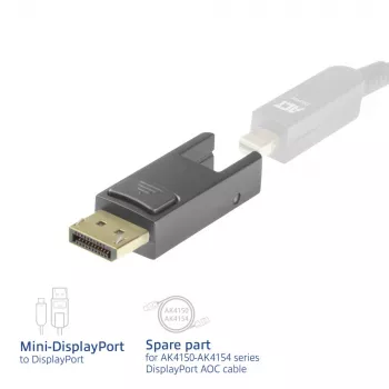 Adaptador de substituição ACT Mini DisplayPort para DisplayPort para cabos DisplayPort óticos ativos com ficha removível