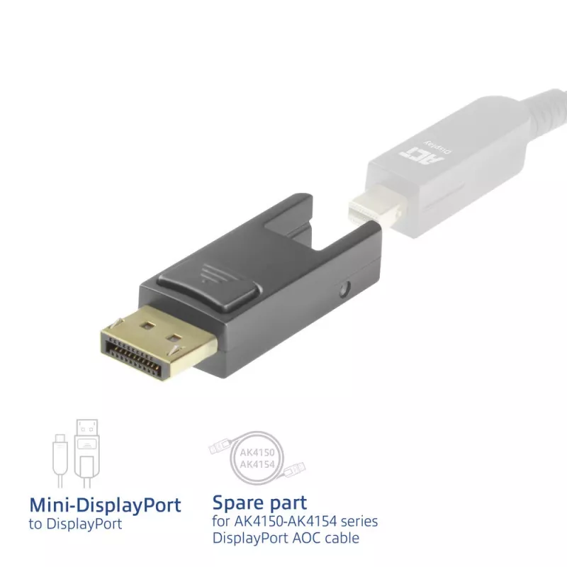 Adaptador de substituição ACT Mini DisplayPort para DisplayPort para cabos DisplayPort óticos ativos com ficha removível