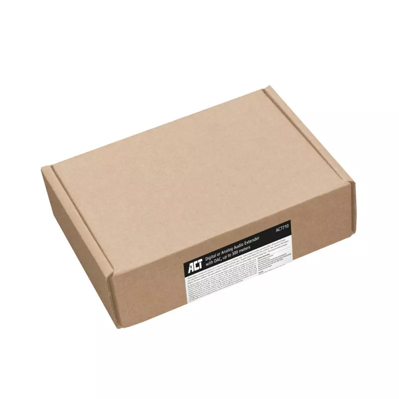 Conjunto extensor de áudio ACT AC7710 — digital/analógico sobre Cat5e/Cat6 com DAC, TOSLINK I/O, até 300 m, alimentado por USB 5V