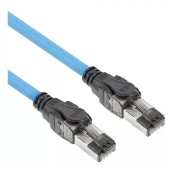 Cabo de instalação pré-montado ACT azul 45 metros S/FTP CAT6A B2ca PoE++ 100W condutor rígido, ficha RJ45 – ficha