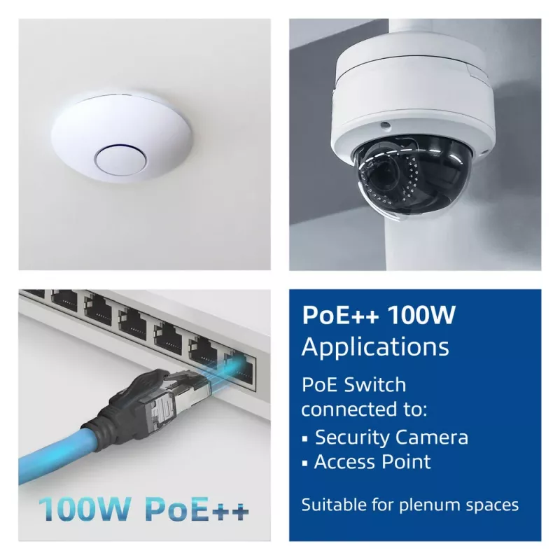 Cabo de instalação pré-montado ACT azul 50 metros S/FTP CAT6A B2ca PoE++ 100W condutor rígido, ficha RJ45 macho – macho