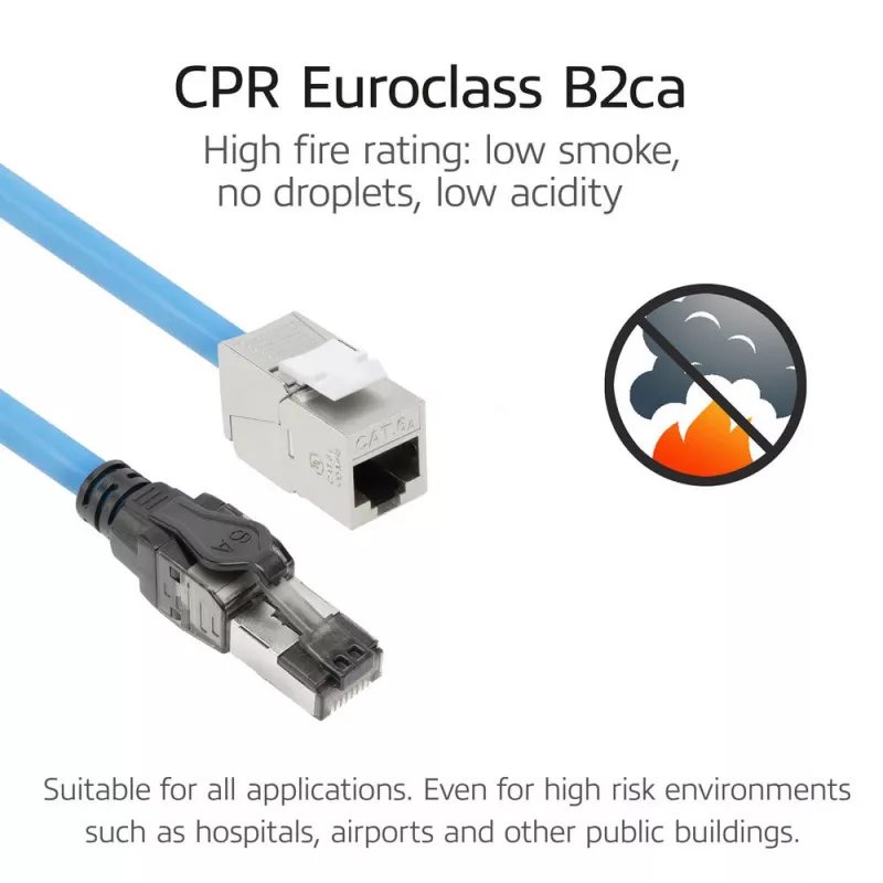 ACT Azul 30 metros S/FTP CAT6A B2ca PoE++ 100W cabo de instalação sólido pré-montado, ficha RJ45 – conector fêmea