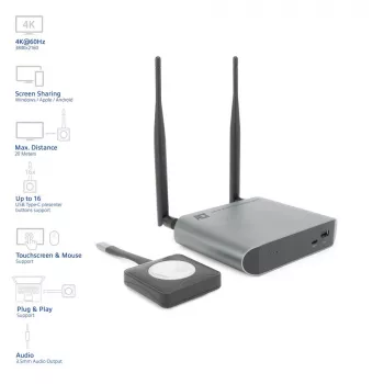 ACT Aero 4K sistema de apresentação sem fios, desktop, preto, cinzento, 3840 x 2160, 2160p, USB Type-C, USB