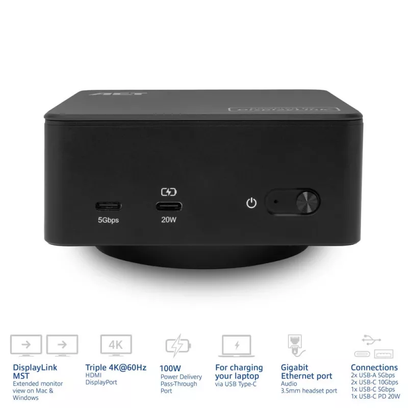ACT docking station universal USB-C 4K, para 3 monitores HDMI/DisplayPort, DisplayLink