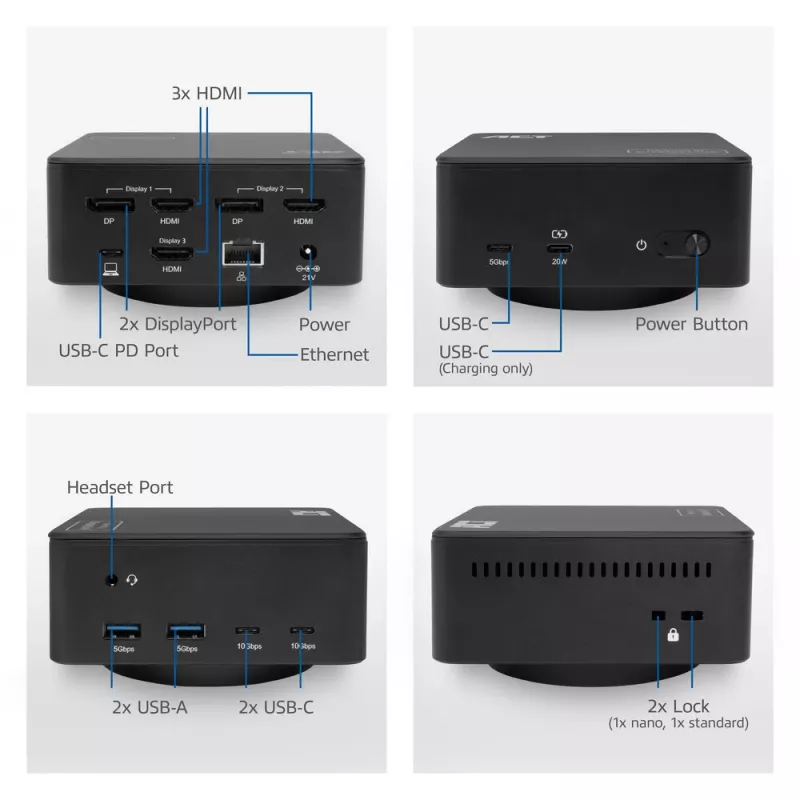 ACT docking station universal USB-C 4K, para 3 monitores HDMI/DisplayPort, DisplayLink