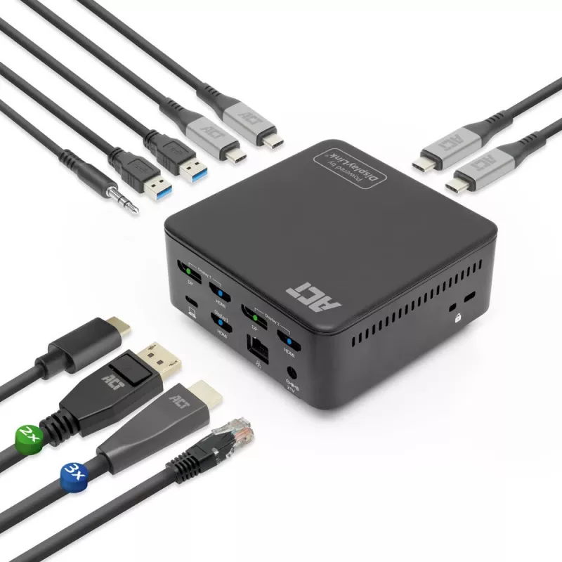 ACT docking station universal USB-C 4K, para 3 monitores HDMI/DisplayPort, DisplayLink