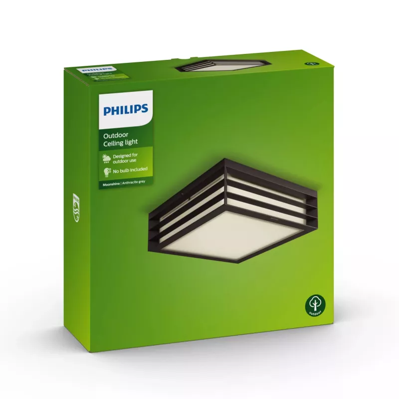 Philips myGarden Moonshine plafonier 28W E27 sem lâmpada, aplique de parede exterior, antracite, alumínio, plástico, IP44, jardim, terraço, II