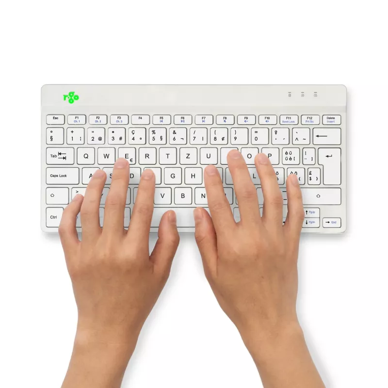 R-Go Tools teclado ergonómico R-Go Compact Break, teclado compacto com software de pausas, QWERTZ (CH), Bluetooth, branco