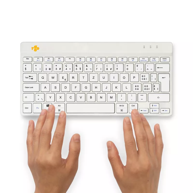 R-Go Tools teclado ergonómico R-Go Compact Break, teclado compacto com software de pausas, QWERTZ (CH), Bluetooth, branco
