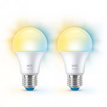 WiZ Bulb 60W A60 E27 x2, lâmpada inteligente, Wi-Fi/Bluetooth, branco, Wi-Fi 4 (802.11n), 802.11b, 802.11g, LED, E27