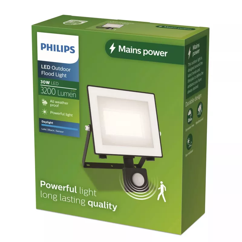Aplique de parede exterior Philips Lois 30 W LED, preto, caixa metálica, 220–240 V, LED fixo