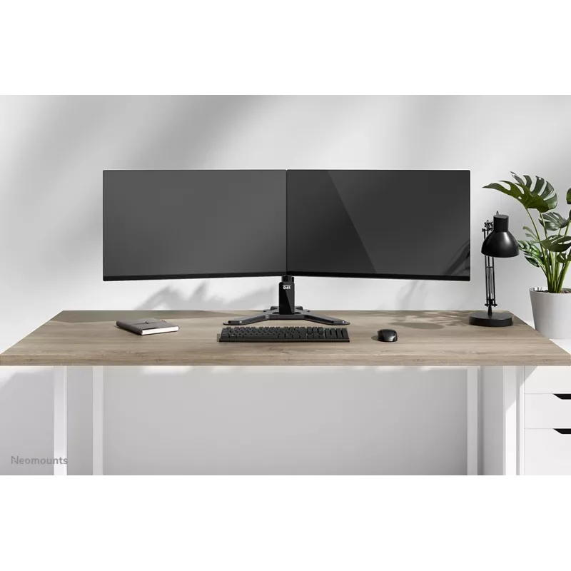 Suporte de monitor duplo Neomounts DS45-600BL2 para ecrãs de 10–32 polegadas, suporta 2 ecrãs, máx. 6 kg, VESA 75x75–100x100, autónomo, preto