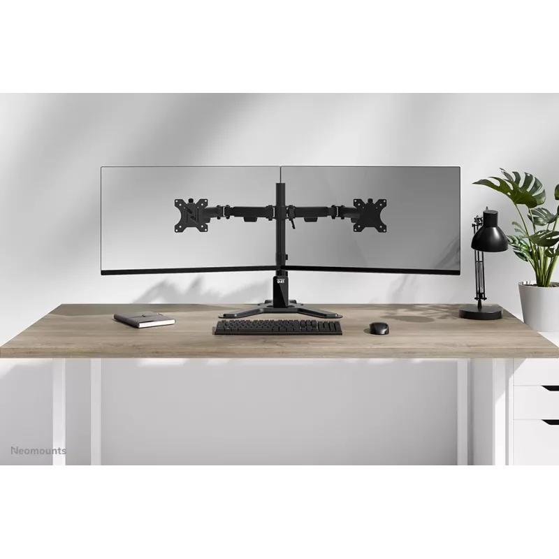 Suporte de monitor duplo Neomounts DS45-600BL2 para ecrãs de 10–32 polegadas, suporta 2 ecrãs, máx. 6 kg, VESA 75x75–100x100, autónomo, preto