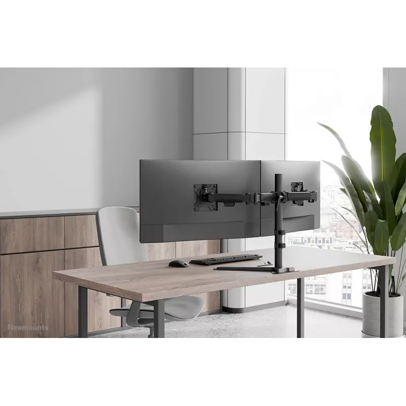 Suporte de monitor duplo Neomounts DS45-600BL2 para ecrãs de 10–32 polegadas, suporta 2 ecrãs, máx. 6 kg, VESA 75x75–100x100, autónomo, preto
