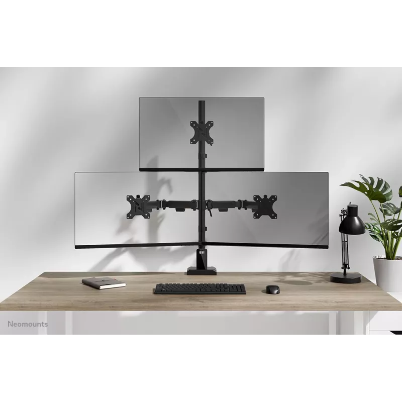 Braço de monitor triplo Neomounts DS60-600BL2-1 25,4–81,3 cm (10–32 polegadas), fixação à mesa/passagem pela mesa, 9 kg, 25,4 cm (10 polegadas), 81,3 cm (32 polegadas), 100 x 100 mm, preto