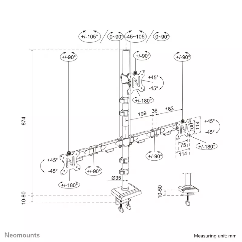 Braço de monitor triplo Neomounts DS60-600BL2-1 25,4–81,3 cm (10–32 polegadas), fixação à mesa/passagem pela mesa, 9 kg, 25,4 cm (10 polegadas), 81,3 cm (32 polegadas), 100 x 100 mm, preto